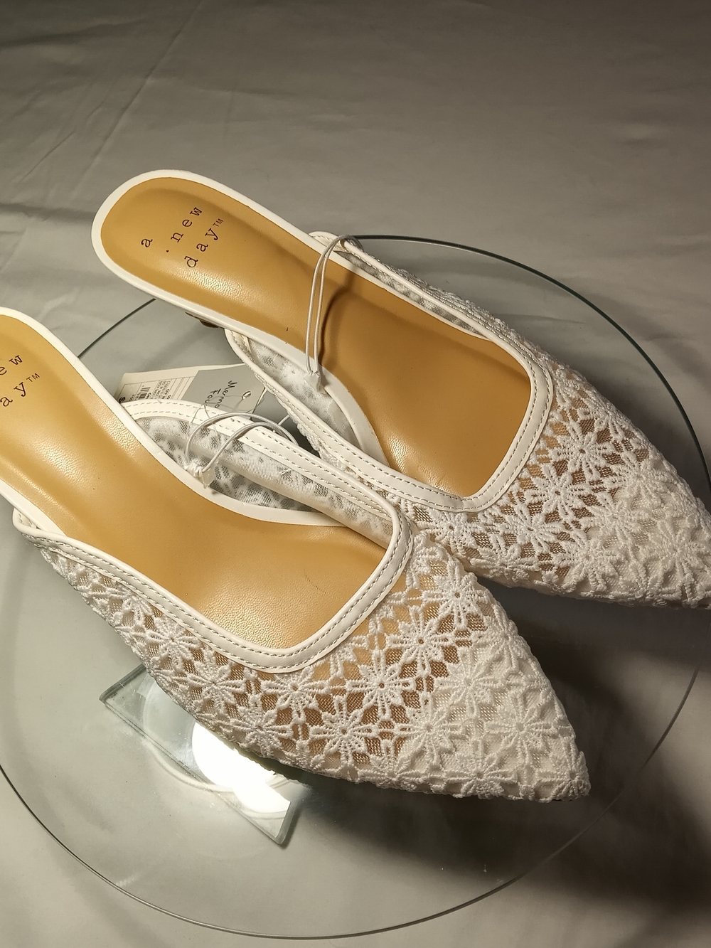 a new day White Floral Lace Pointed-Toe Slingback Mules